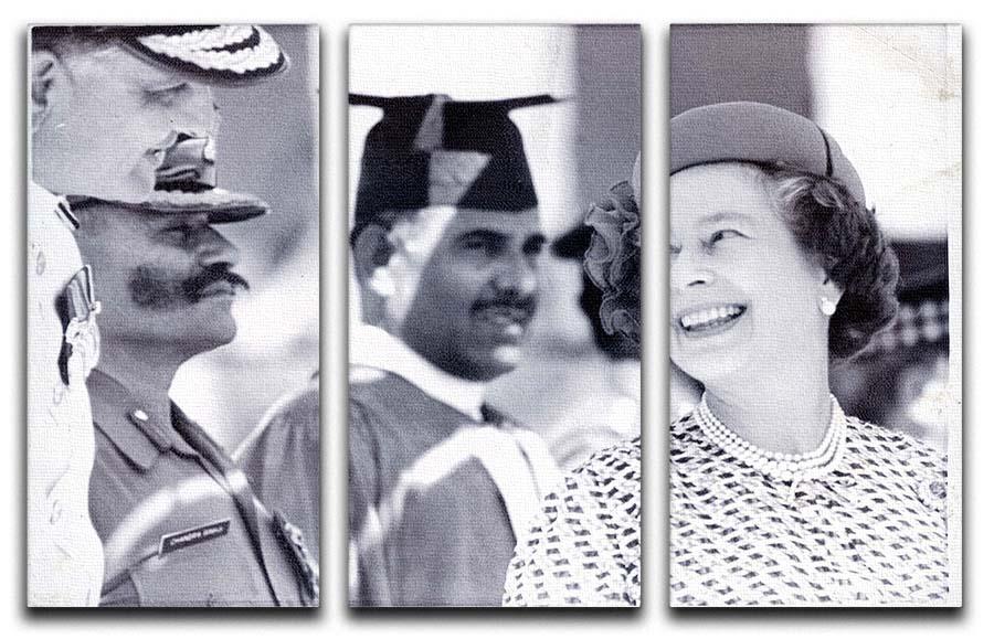 Queen Elizabeth II laughing during her tour of India 3 Split Panel Canvas Print - Canvas Art Rocks - 1