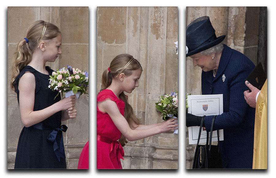 Queen Elizabeth II receiving flowers at a VE Day ceremony 3 Split Panel Canvas Print - Canvas Art Rocks - 1