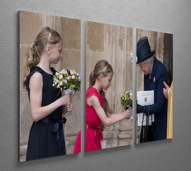 Queen Elizabeth II receiving flowers at a VE Day ceremony 3 Split Panel Canvas Print - Canvas Art Rocks - 2