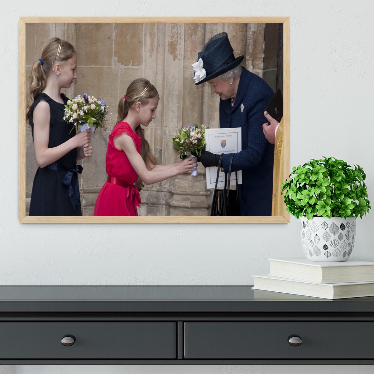 Queen Elizabeth II receiving flowers at a VE Day ceremony Framed Print - Canvas Art Rocks - 4