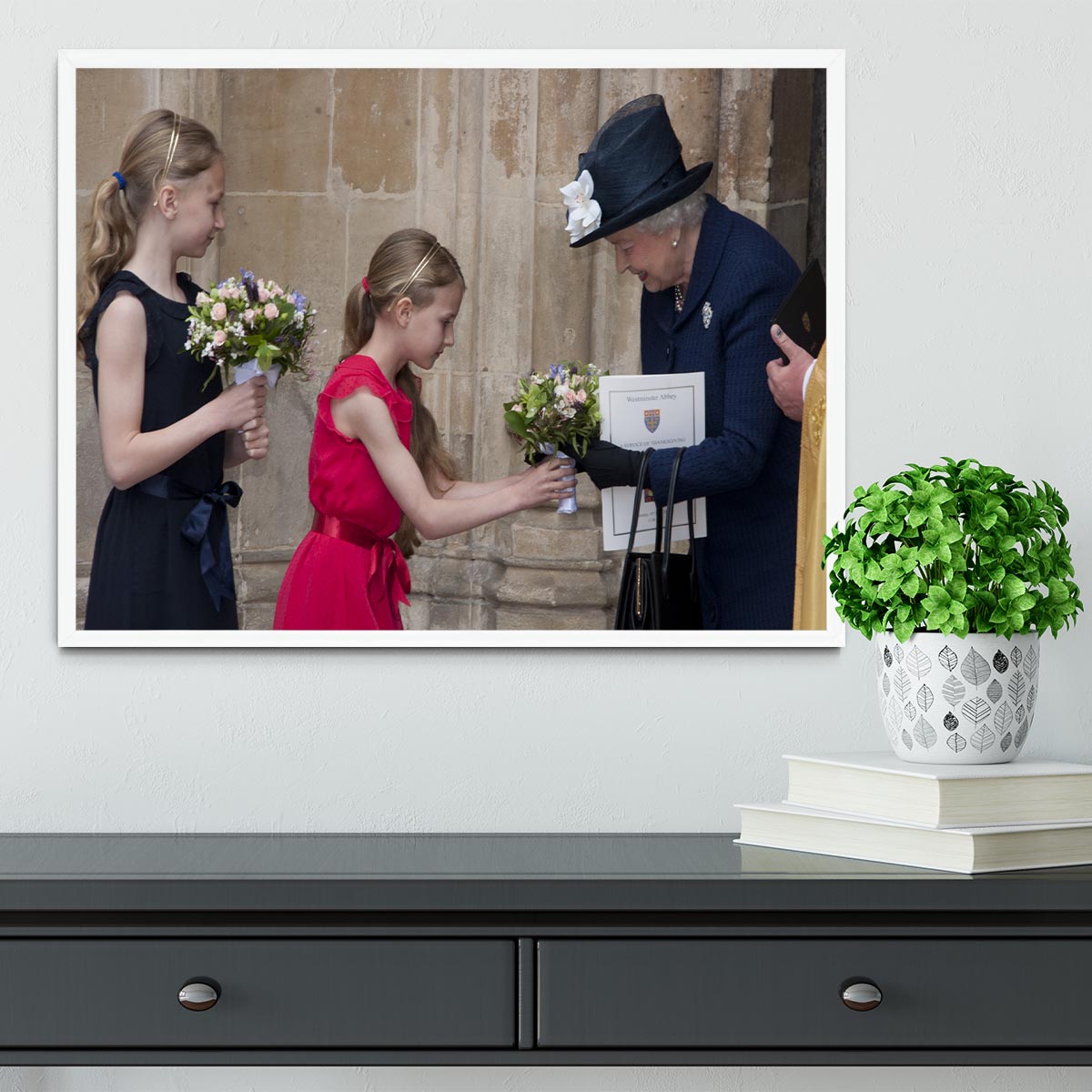 Queen Elizabeth II receiving flowers at a VE Day ceremony Framed Print - Canvas Art Rocks -6
