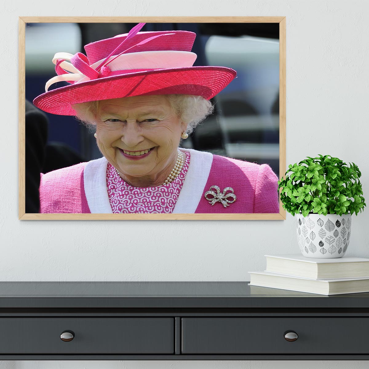 Queen Elizabeth II smiling at the Derby Framed Print - Canvas Art Rocks - 4