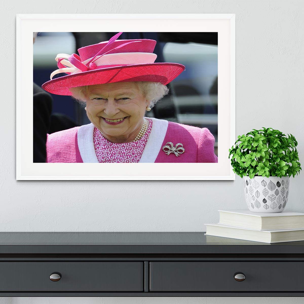 Queen Elizabeth II smiling at the Derby Framed Print - Canvas Art Rocks - 5