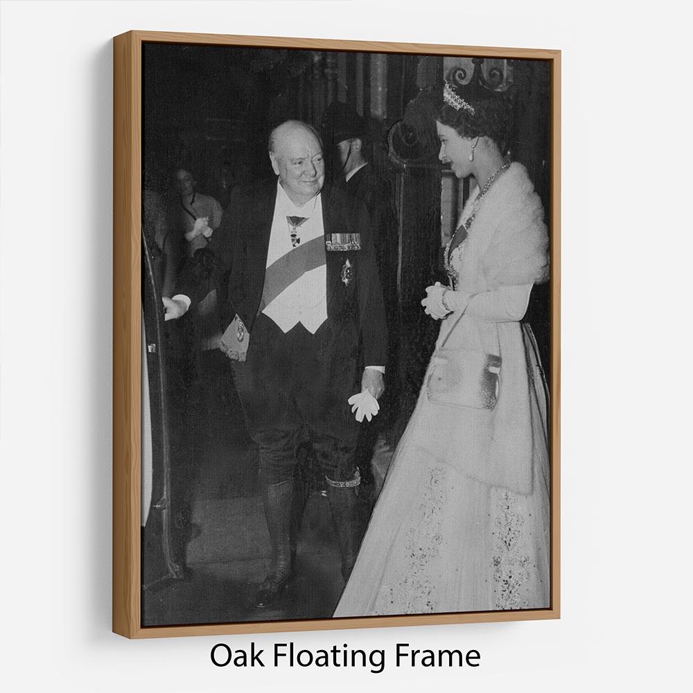 Queen Elizabeth II with Winston Churchill at Downing Street Floating Frame Canvas