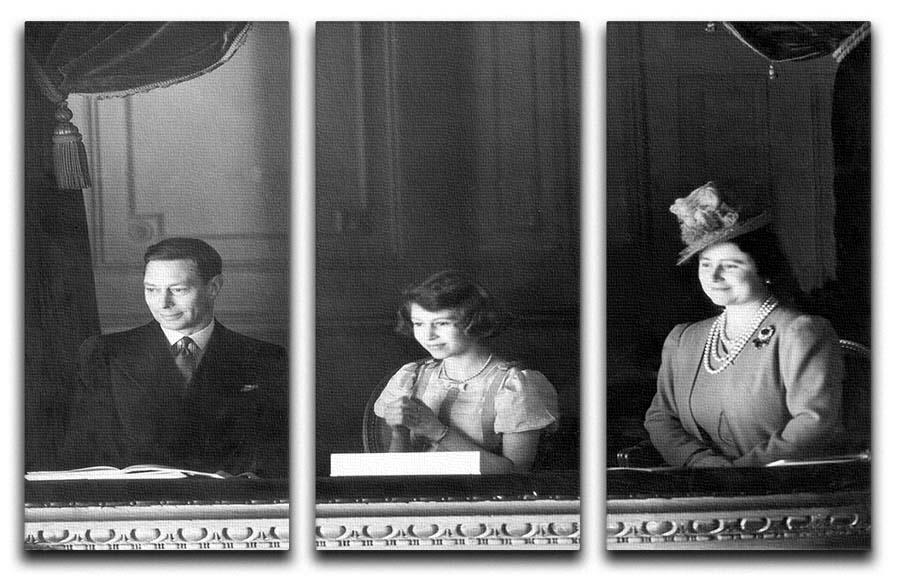 Queen Elizabeth II with her parents entranced viewing the stage 3 Split Panel Canvas Print - Canvas Art Rocks - 1