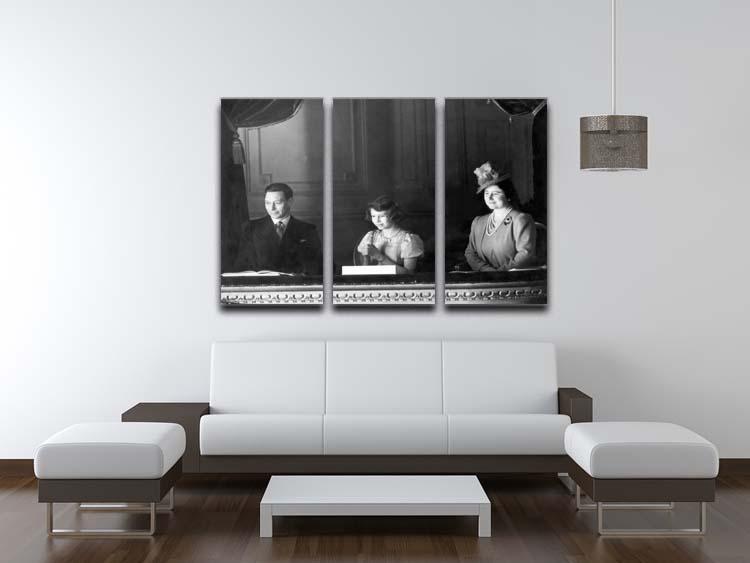 Queen Elizabeth II with her parents entranced viewing the stage 3 Split Panel Canvas Print - Canvas Art Rocks - 3