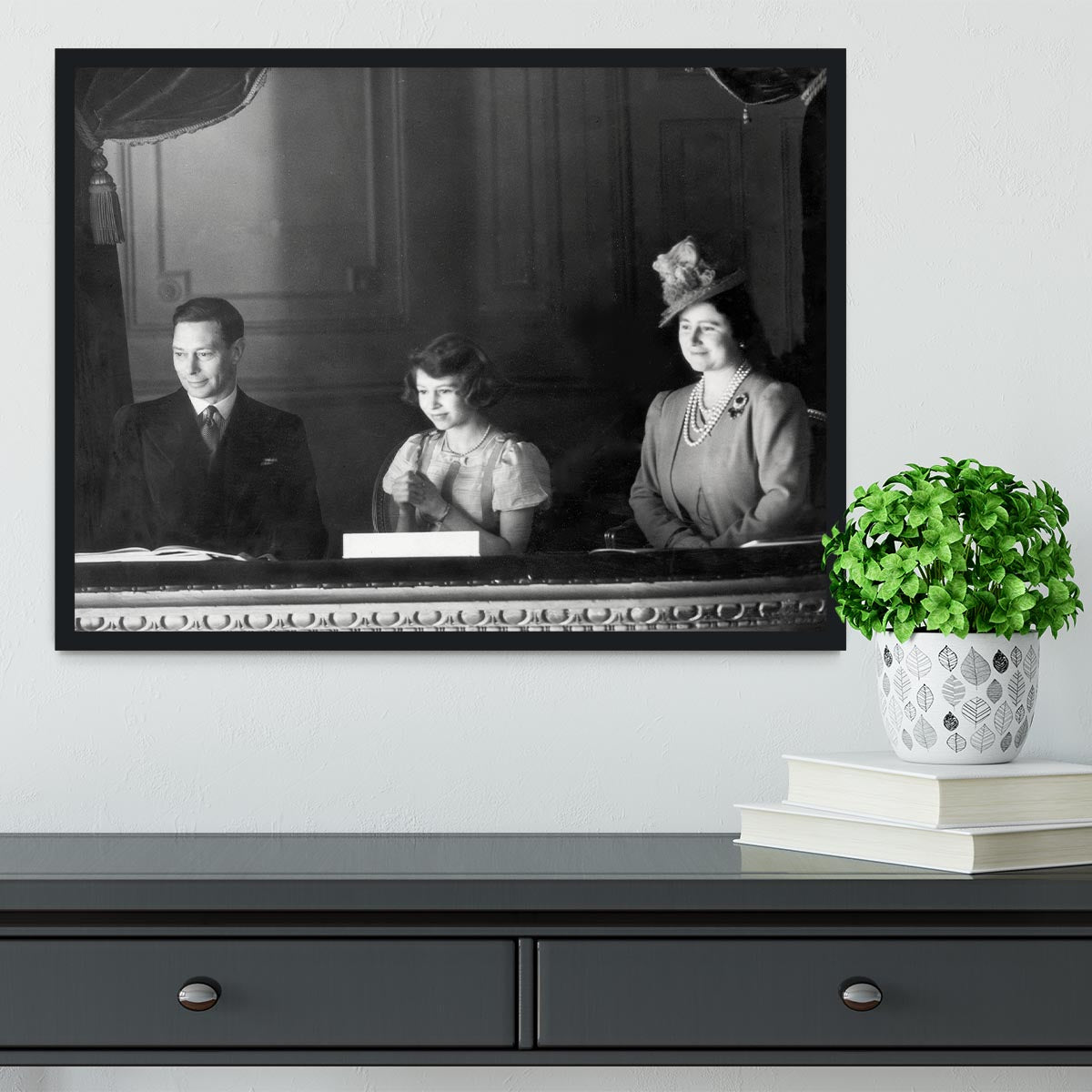 Queen Elizabeth II with her parents entranced viewing the stage Framed Print - Canvas Art Rocks - 2