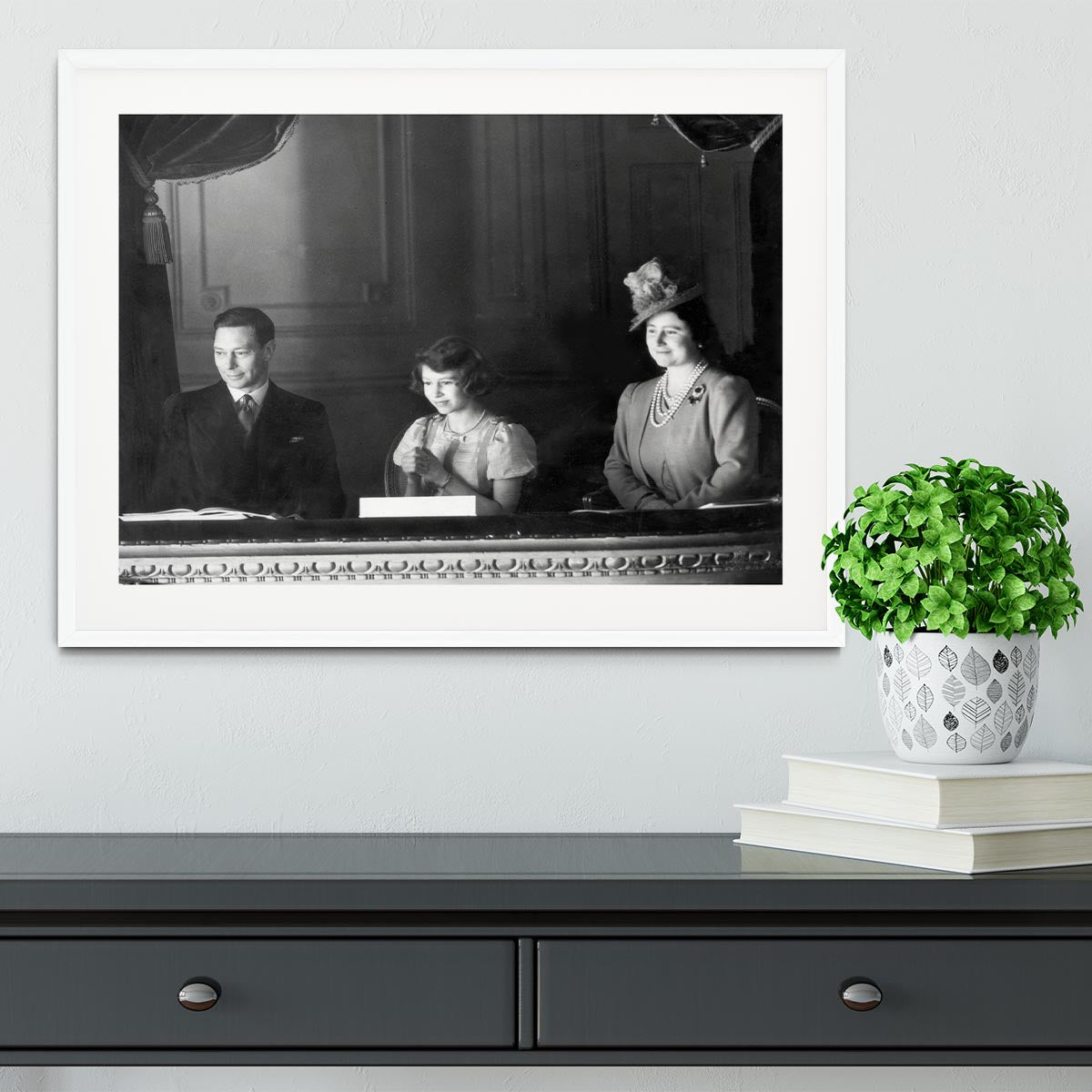 Queen Elizabeth II with her parents entranced viewing the stage Framed Print - Canvas Art Rocks - 5