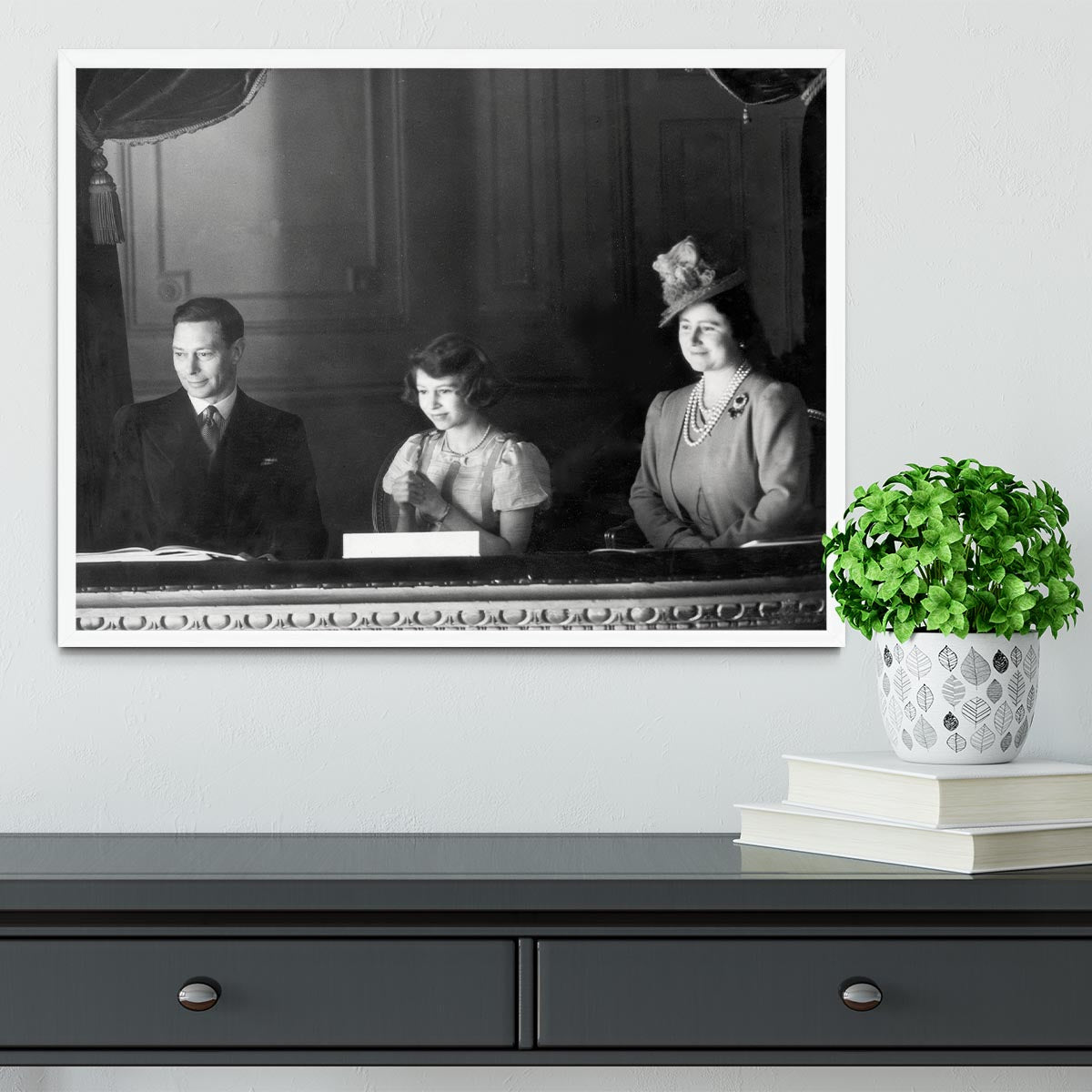 Queen Elizabeth II with her parents entranced viewing the stage Framed Print - Canvas Art Rocks -6