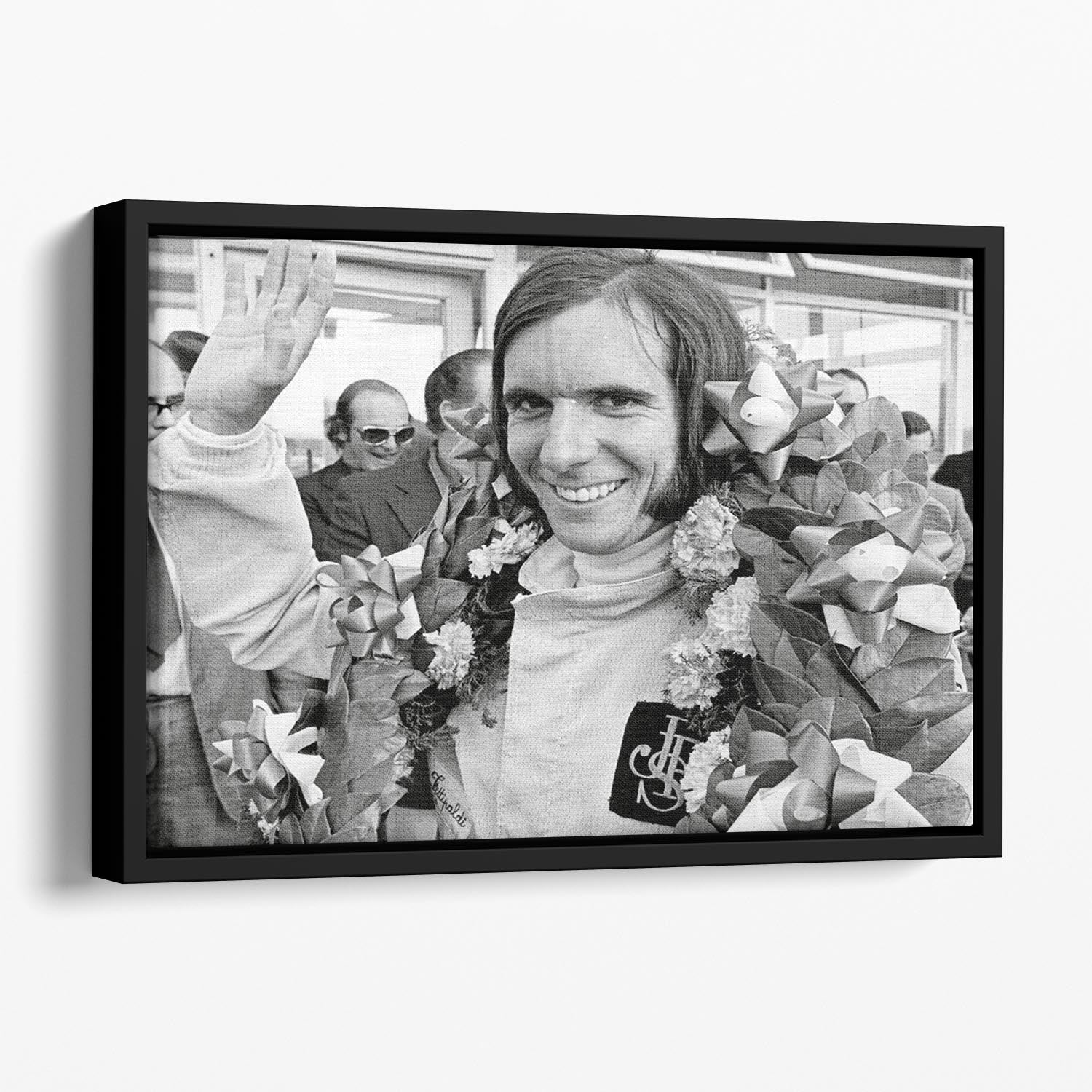 Racing driver Emerson Fittipaldi 1972 Floating Framed Canvas - Canvas Art Rocks - 1