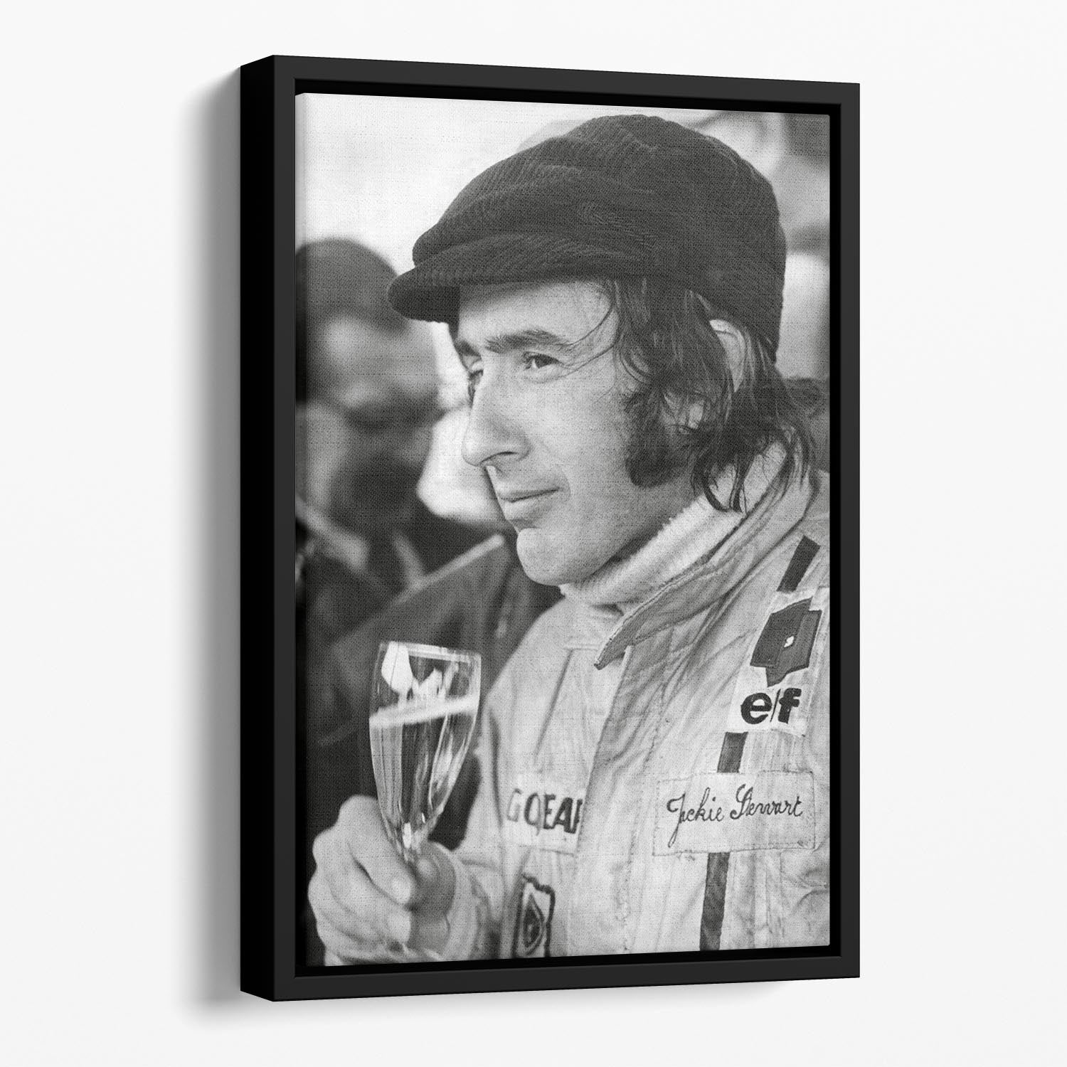 Racing driver Jackie Stewart in 1971 Floating Framed Canvas - Canvas Art Rocks - 1