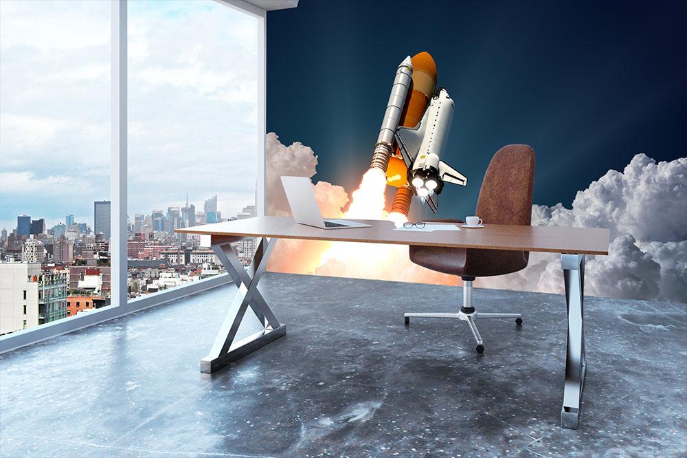 Realistic 3d Scene Of Space Shuttle Wall Mural Wallpaper | Canvas Art Rocks