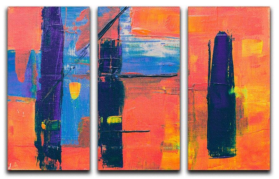 Red And Blue Abstract Painting 3 Split Panel Canvas Print - Canvas Art Rocks - 1