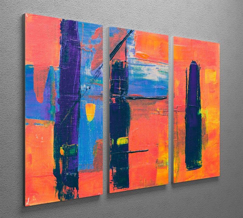 Red And Blue Abstract Painting 3 Split Panel Canvas Print - Canvas Art Rocks - 2