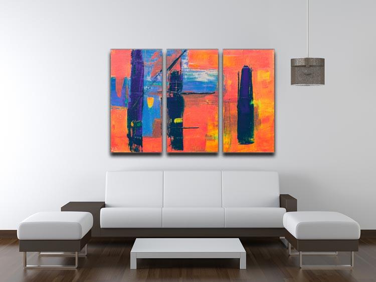 Red And Blue Abstract Painting 3 Split Panel Canvas Print - Canvas Art Rocks - 3