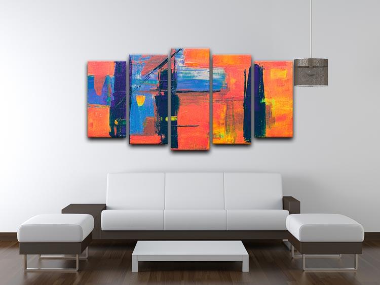 Red And Blue Abstract Painting 5 Split Panel Canvas - Canvas Art Rocks - 3