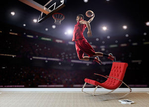 Red Basketball player in action Wall Mural Wallpaper - Canvas Art Rocks - 2