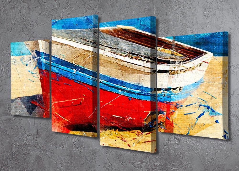 Red Boat 4 Split Panel Canvas - Canvas Art Rocks - 2