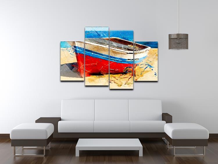 Red Boat 4 Split Panel Canvas - Canvas Art Rocks - 3