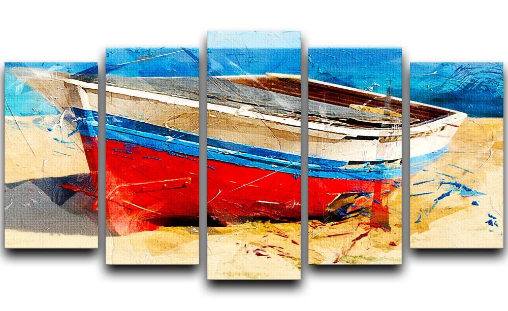 Red Boat 5 Split Panel Canvas  - Canvas Art Rocks - 1