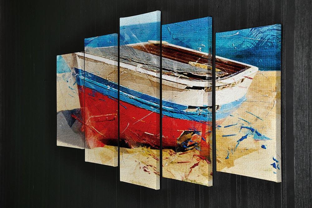 Red Boat 5 Split Panel Canvas - Canvas Art Rocks - 2