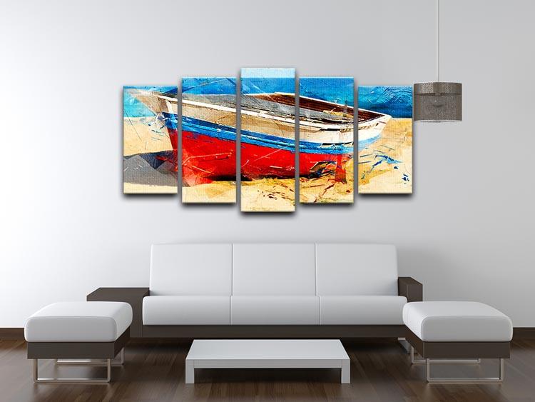 Red Boat 5 Split Panel Canvas - Canvas Art Rocks - 3