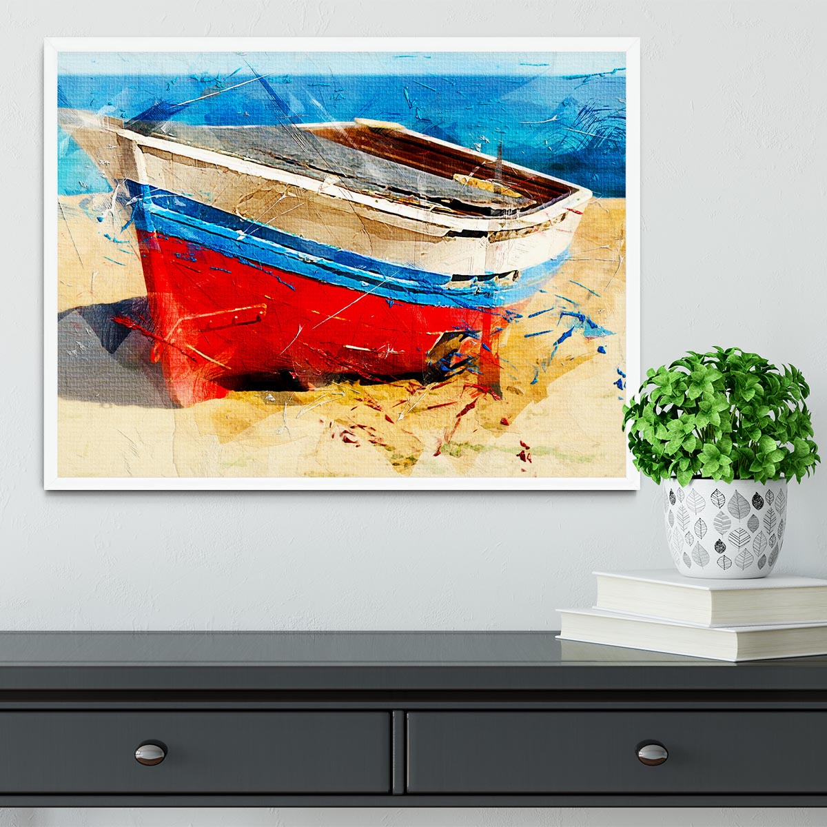 Red Boat Framed Print - Canvas Art Rocks -6