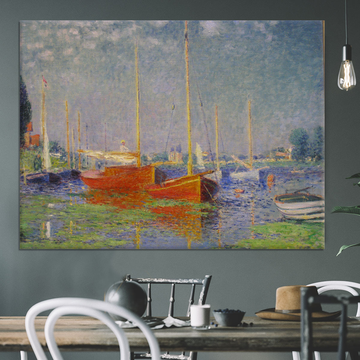 Red Boats at Argenteuil by Monet Canvas Print or Poster - Canvas Art Rocks - 3