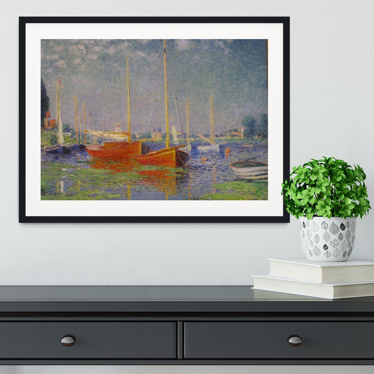 Red Boats at Argenteuil by Monet Framed Print - Canvas Art Rocks - 1