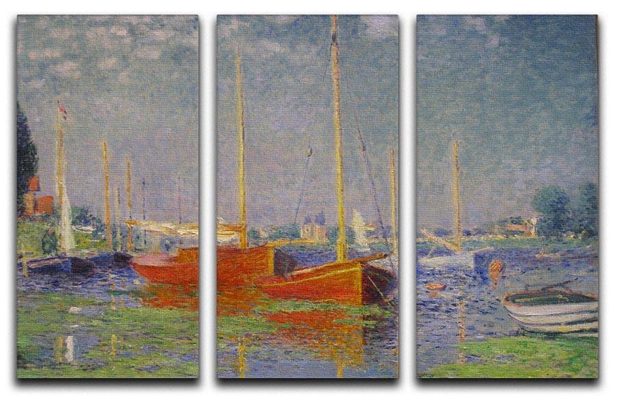 Red Boats at Argenteuil by Monet Split Panel Canvas Print - Canvas Art Rocks - 4