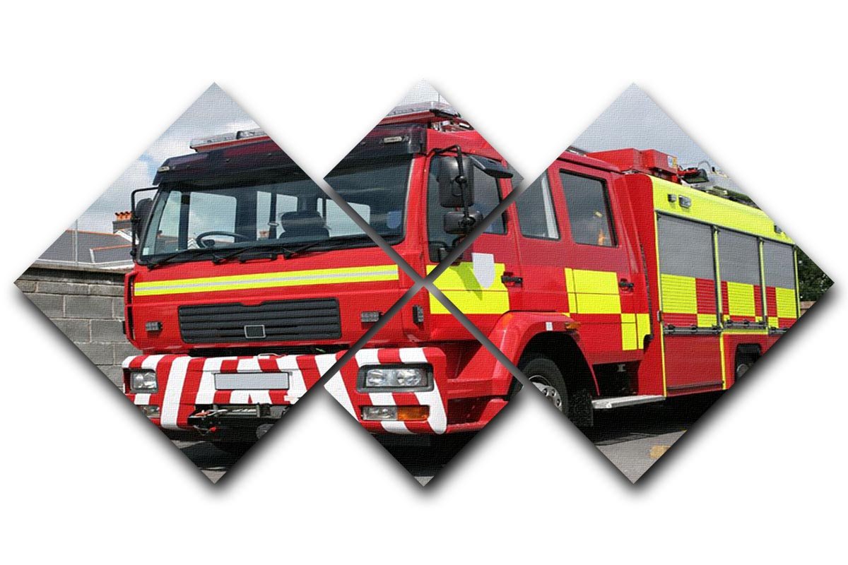 Red British fire engine 4 Square Multi Panel Canvas  - Canvas Art Rocks - 1