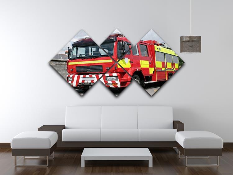 Red British fire engine 4 Square Multi Panel Canvas  - Canvas Art Rocks - 3