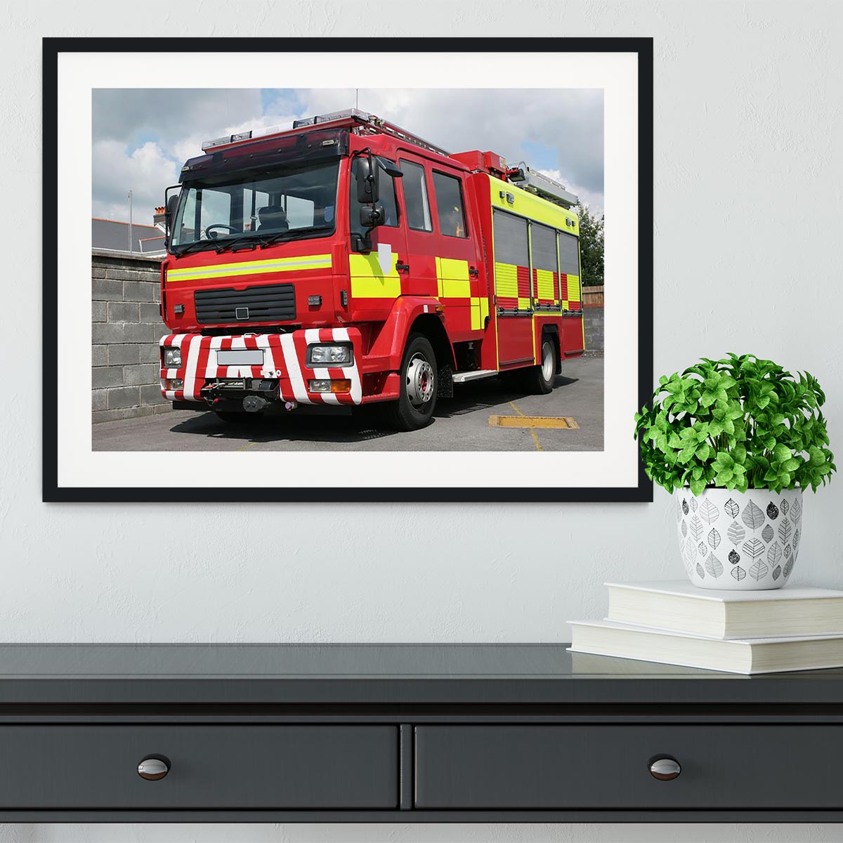 Red British fire engine Framed Print - Canvas Art Rocks - 1