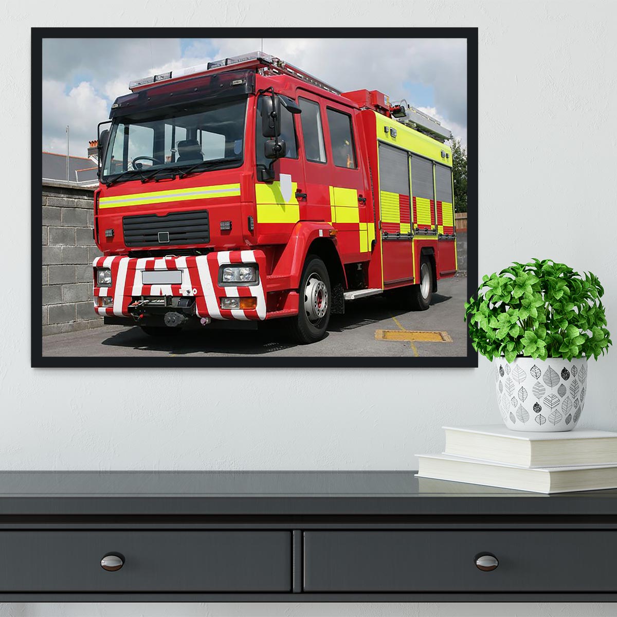 Red British fire engine Framed Print - Canvas Art Rocks - 2