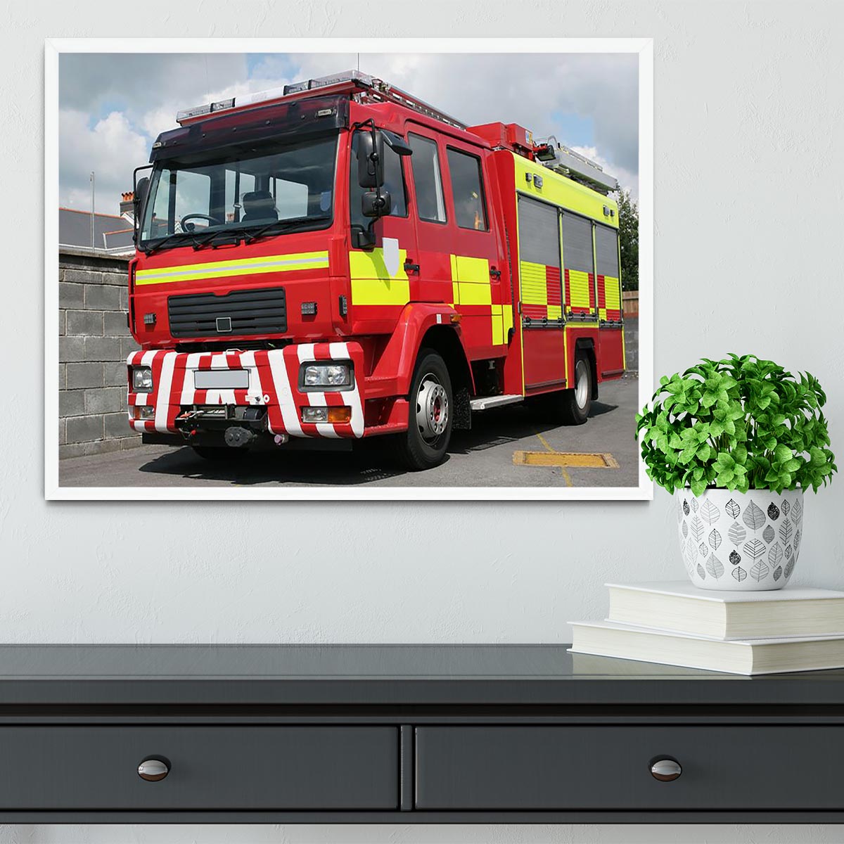 Red British fire engine Framed Print - Canvas Art Rocks -6