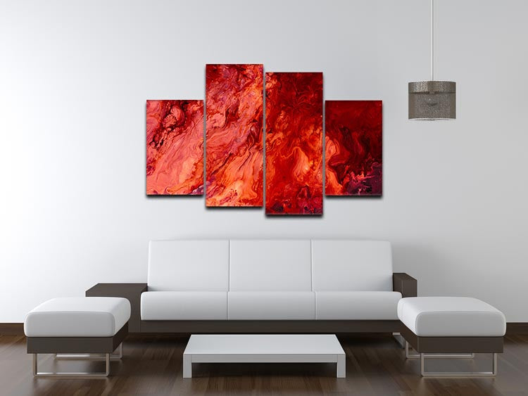 Red Flame Marble 4 Split Panel Canvas - Canvas Art Rocks - 3