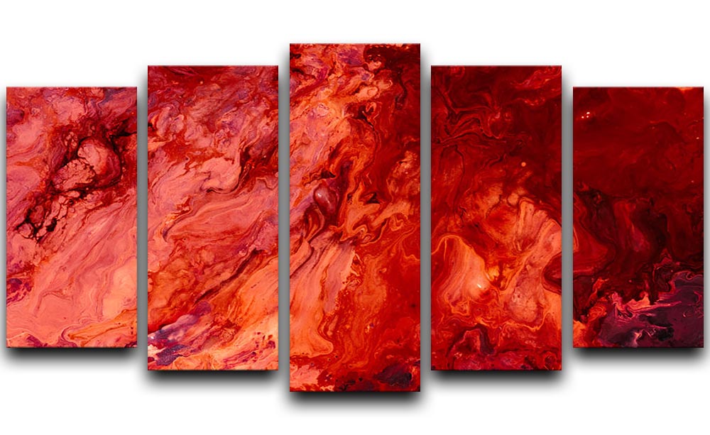 Red Flame Marble 5 Split Panel Canvas - Canvas Art Rocks - 1