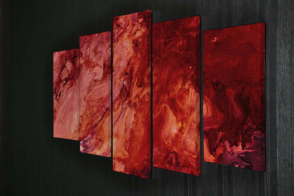 Red Flame Marble 5 Split Panel Canvas - Canvas Art Rocks - 2