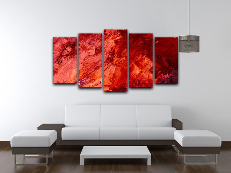 Red Flame Marble 5 Split Panel Canvas - Canvas Art Rocks - 3