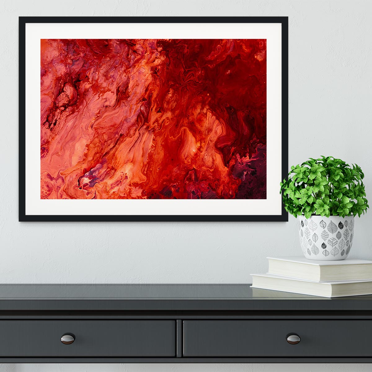 Red Flame Marble Framed Print - Canvas Art Rocks - 1