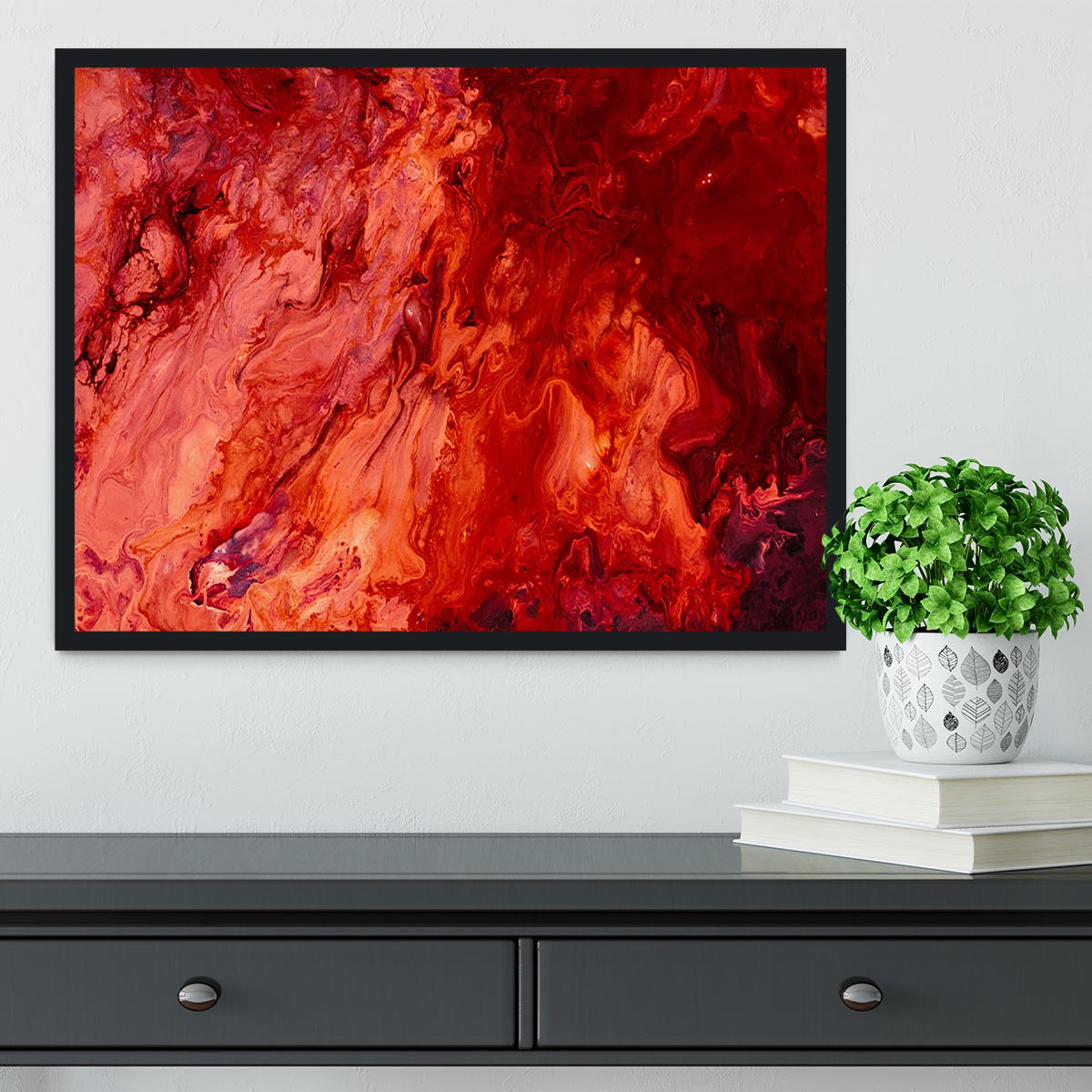 Red Flame Marble Framed Print - Canvas Art Rocks - 2