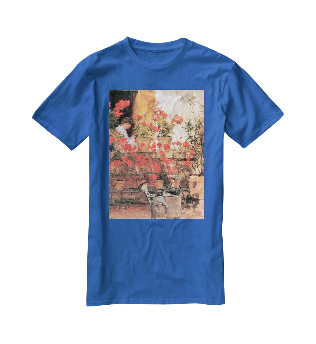 Red Geraniums by Hassam T-Shirt - Canvas Art Rocks - 2