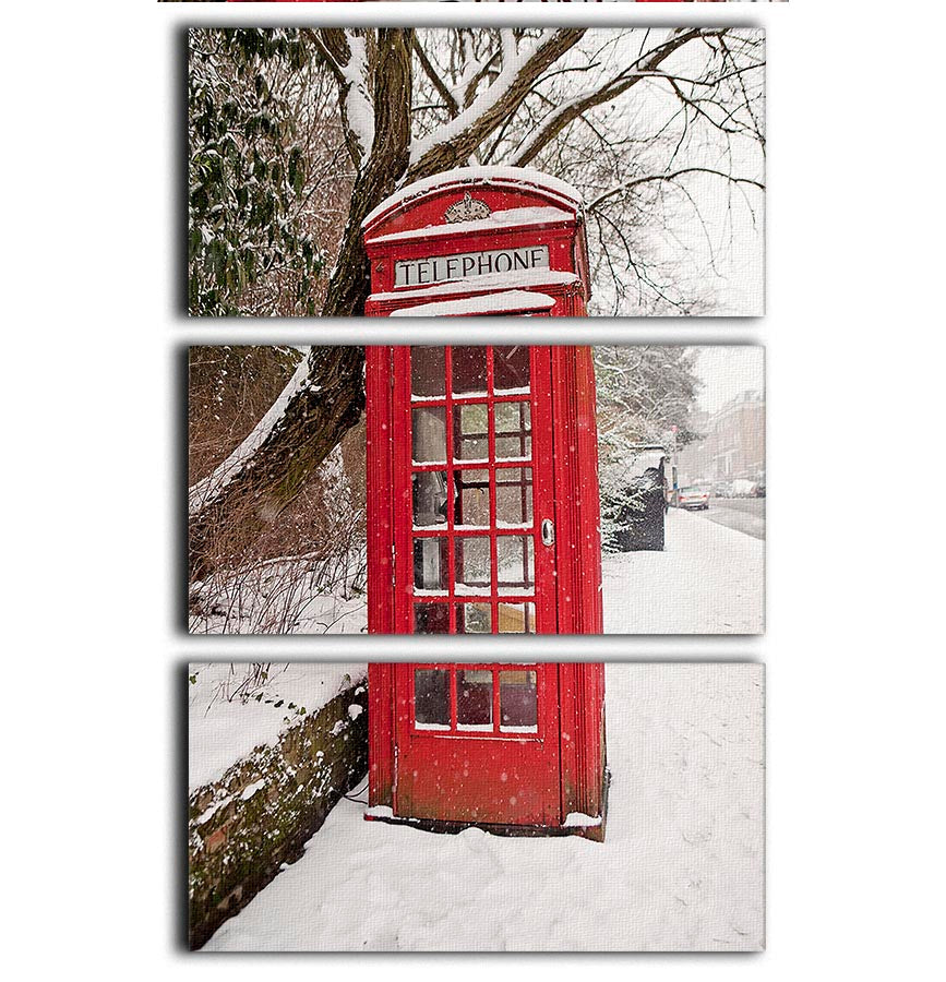 Red Telephone Box in the Snow 3 Split Panel Canvas Print - Canvas Art Rocks - 1