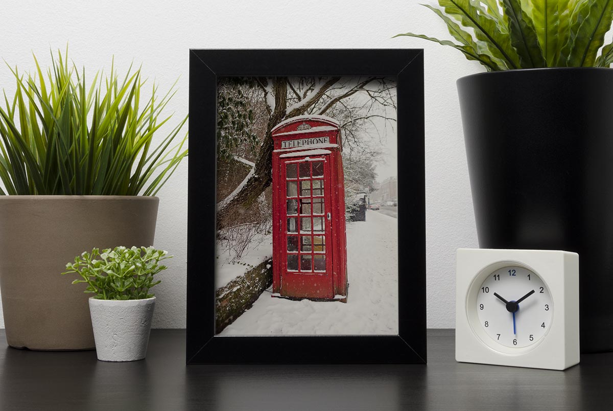 Red Telephone Box in the Snow Framed Print - Canvas Art Rocks - 2