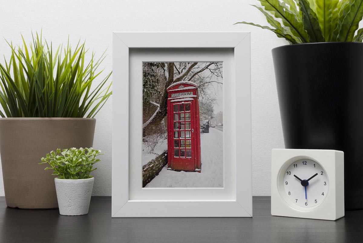 Red Telephone Box in the Snow Framed Print - Canvas Art Rocks - 3