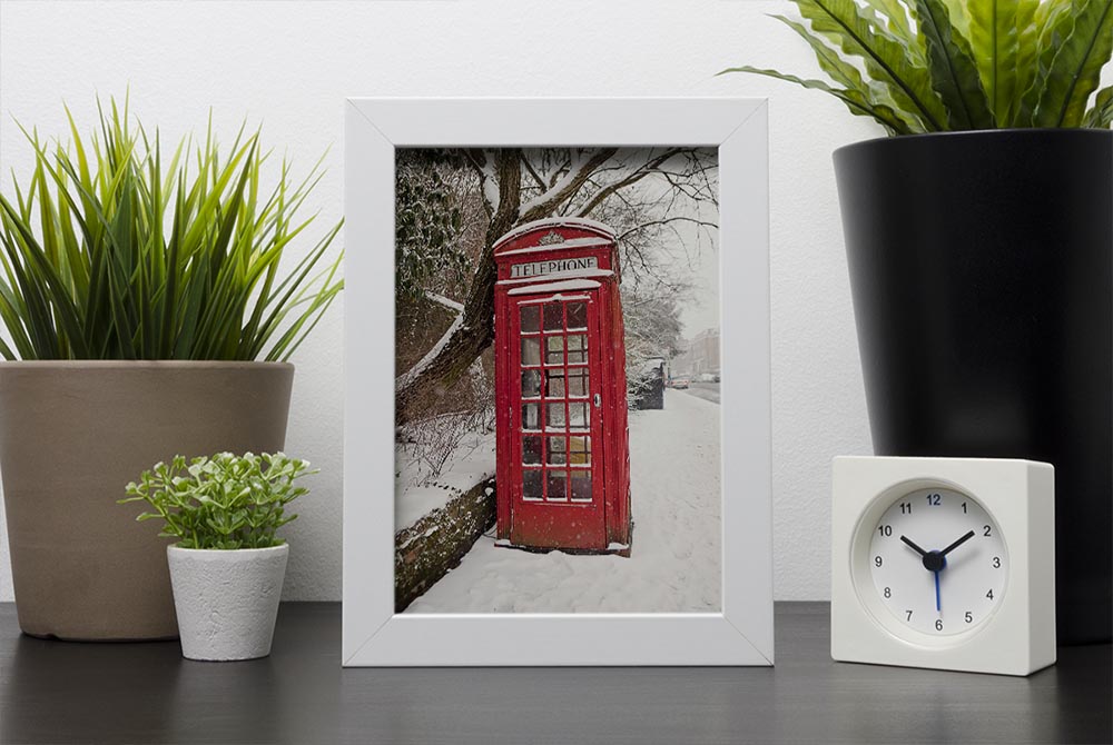 Red Telephone Box in the Snow Framed Print - Canvas Art Rocks - 4