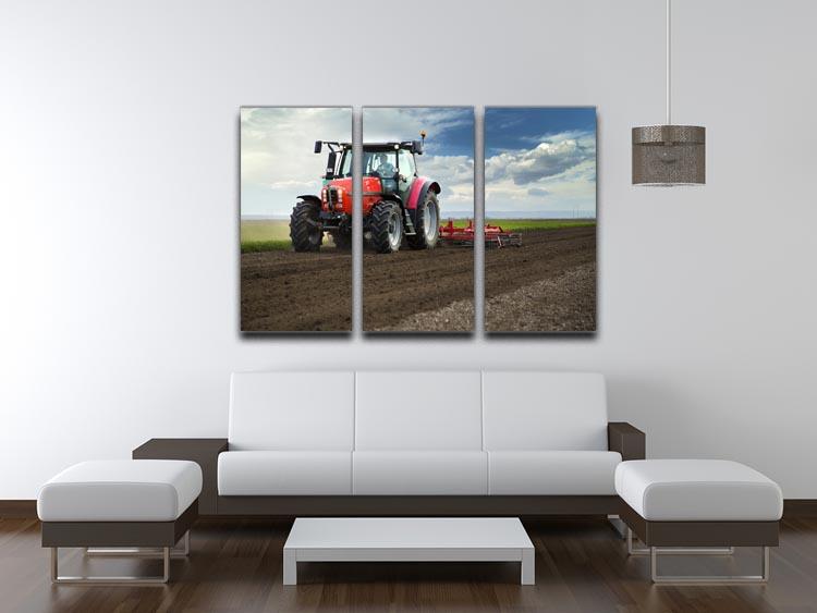 Red Tractor 3 Split Panel Canvas Print - Canvas Art Rocks - 3