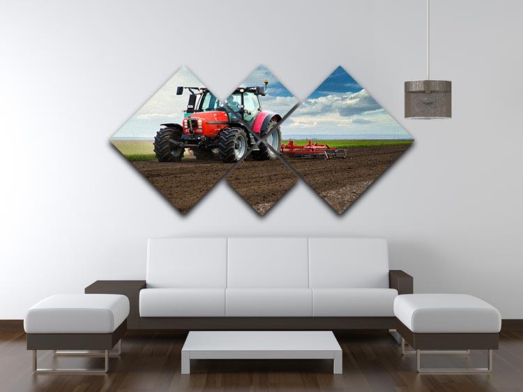 Red Tractor 4 Square Multi Panel Canvas  - Canvas Art Rocks - 3
