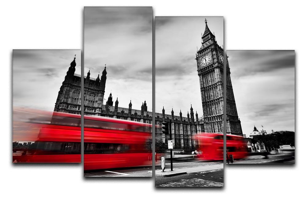 Red buses in motion and Big Ben 4 Split Panel Canvas  - Canvas Art Rocks - 1