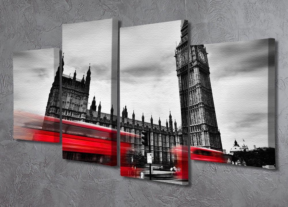 Red buses in motion and Big Ben 4 Split Panel Canvas  - Canvas Art Rocks - 2